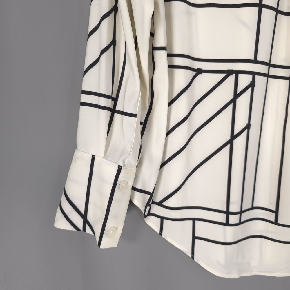 EXPRESS‎ New Women's Top Shirt XS Geometric Black Cream Boyfriend Portofino - Picture 8 of 11